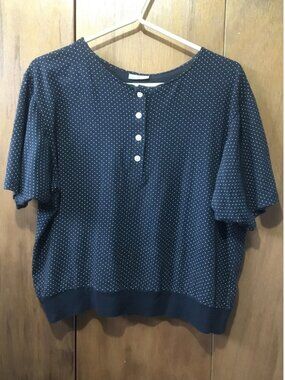 Navy Polka Dot Short-Sleeve Henley Top